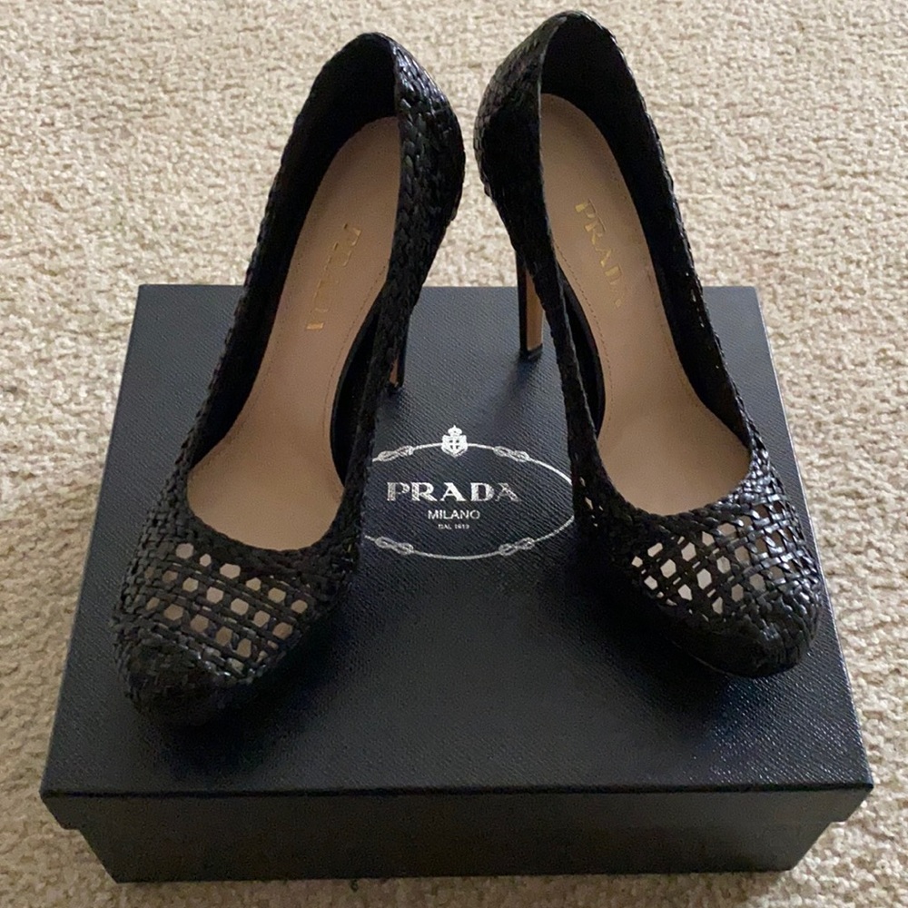 Calzatore Madras Woven Leather Prada Heels